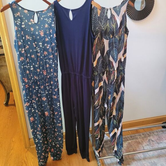 3 Wmns L Casual Crew Slvless Rompers Tie W/Elastic Waist Skinny Jumpsuit Jersey - Picture 2 of 14